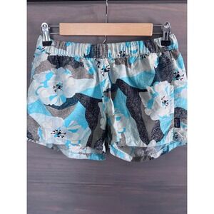Patagonia Barely Baggies Print Shorts Small Hibiscus Field  Howling‎ Turquoise